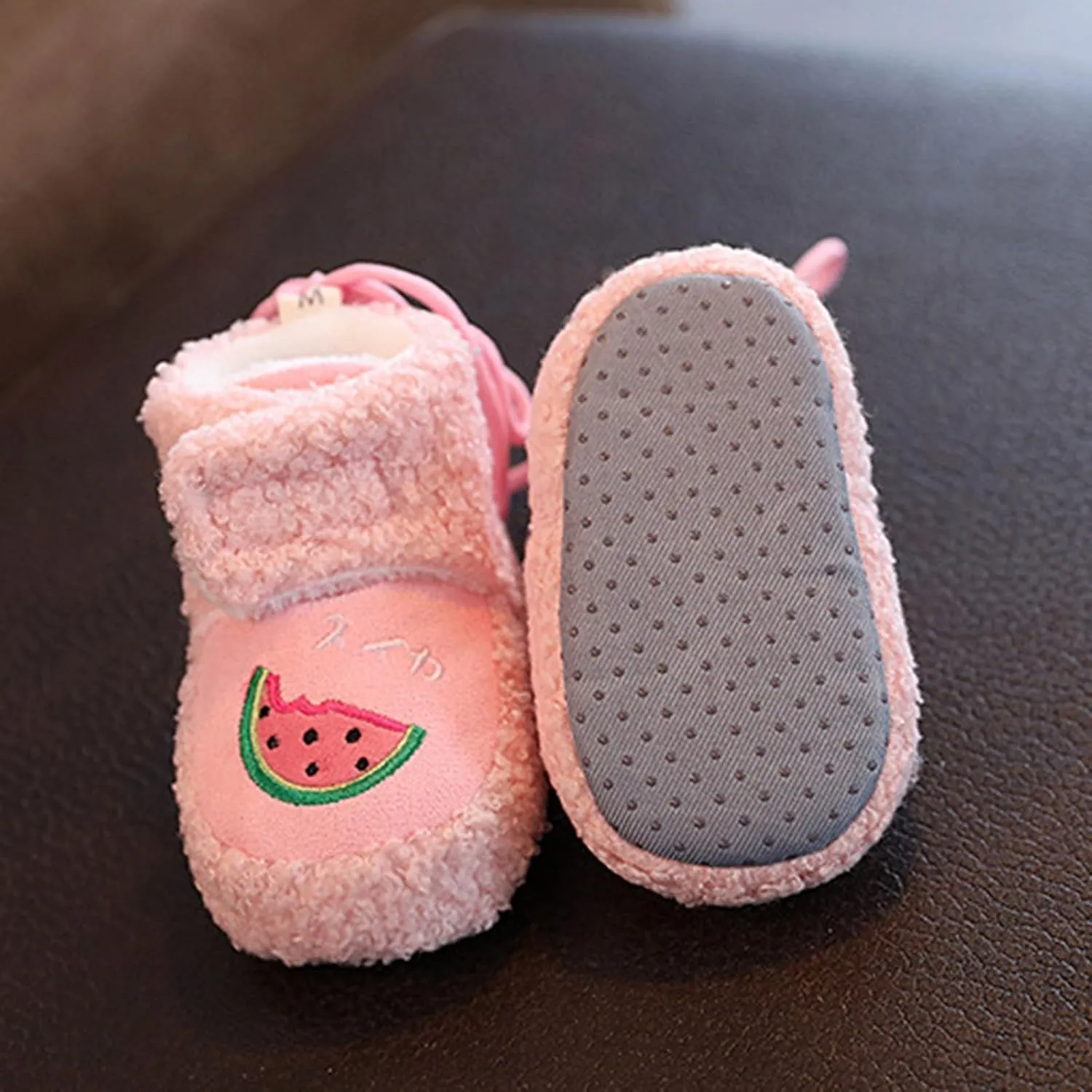 Winter Warm Baby First Walking Boots Cute Fruit Pattern Soft Sole Comfy Anti Slip Shoes Lightweight Breathable