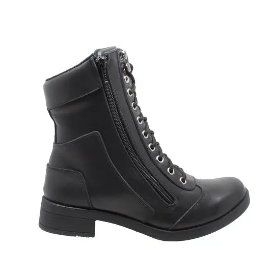 Women's 8" Zipper Biker Boot Black Leather Boots