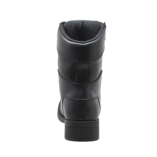 Women's 8" Zipper Biker Boot Black Leather Boots