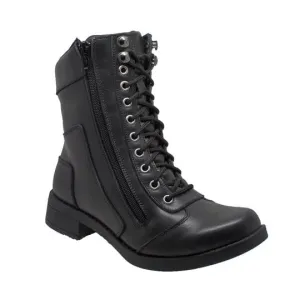 Women's 8" Zipper Biker Boot Black Leather Boots