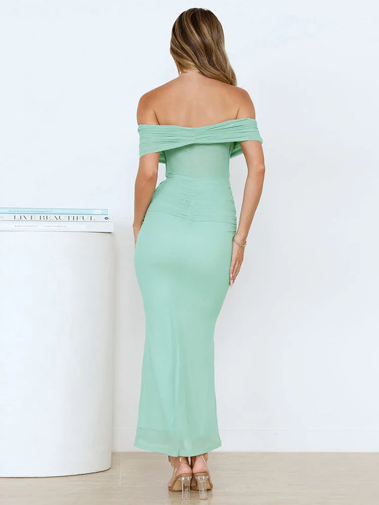 Women’s Backless Dress - Off-Shoulder Sheath