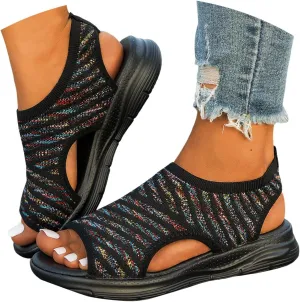 Womens Comfortable Orthopedic Sandals 2025 Summer Open Toe Breathable Mesh Elastic Casual Sport Sandals Beach Walking Lightweight Platform Dress Shoes with Arch Support