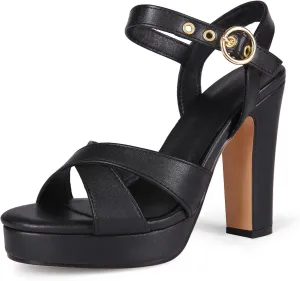 Women's High Heel Platform Sandals Chunky Heels Ankle Strap Open Toe Sandals Block Heeled Wedding Party Dress Shoes