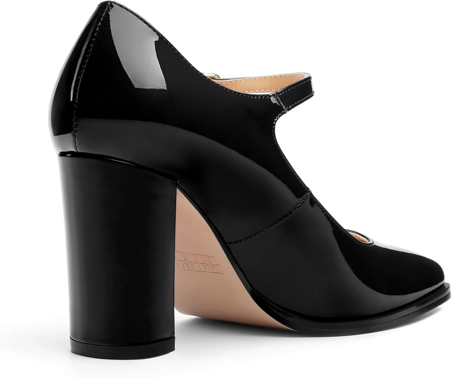 Women's Mary Jane Heels, Chunky Heels Mary Jane Square Toe Pumps One Strap Patent Leather Block High Heels Dress Shoes 3.15 Inch