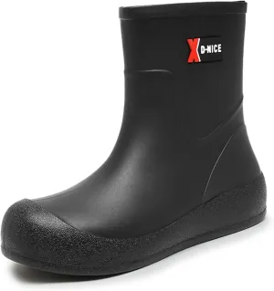 Women's Mid Calf Rain Boots Waterproof Fashion Garden Shoes Anti-Slipping Rainboots Comfortable Insole Light Rain Shoes