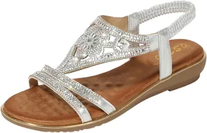 Women's Sandals 2025 Summer Beach Sandals Vacation Rhinestone Flat Sandal Trendy Sparkling Boho Shoes Walking Shoe