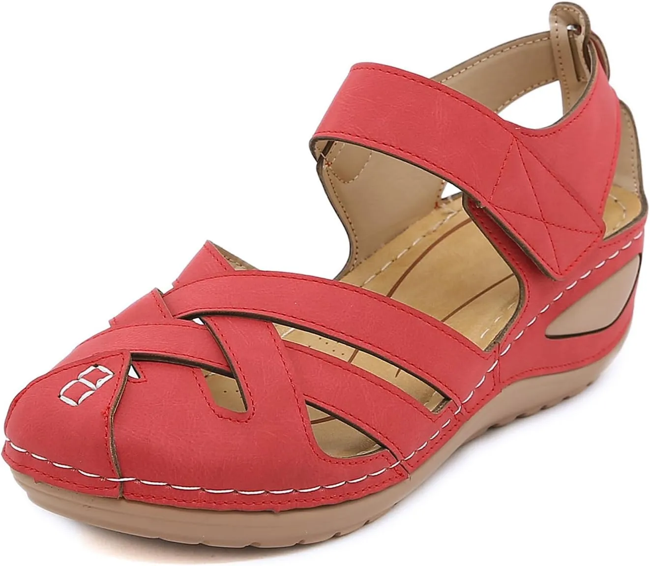 Womens Sandals Comfortable Flat Sandals:Summer Dressy Wedge Sandal Fashion Trendy Closed Toe Fisherman Sandal Hollow Out Sandals 2025