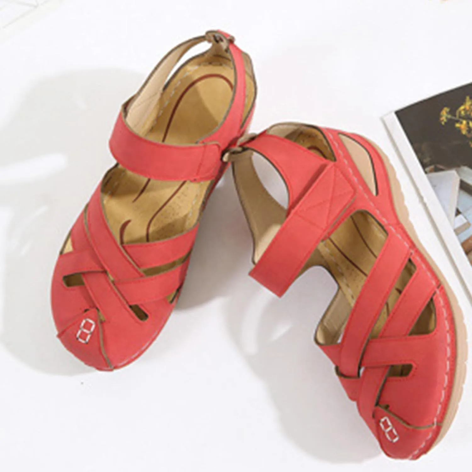 Womens Sandals Comfortable Flat Sandals:Summer Dressy Wedge Sandal Fashion Trendy Closed Toe Fisherman Sandal Hollow Out Sandals 2025