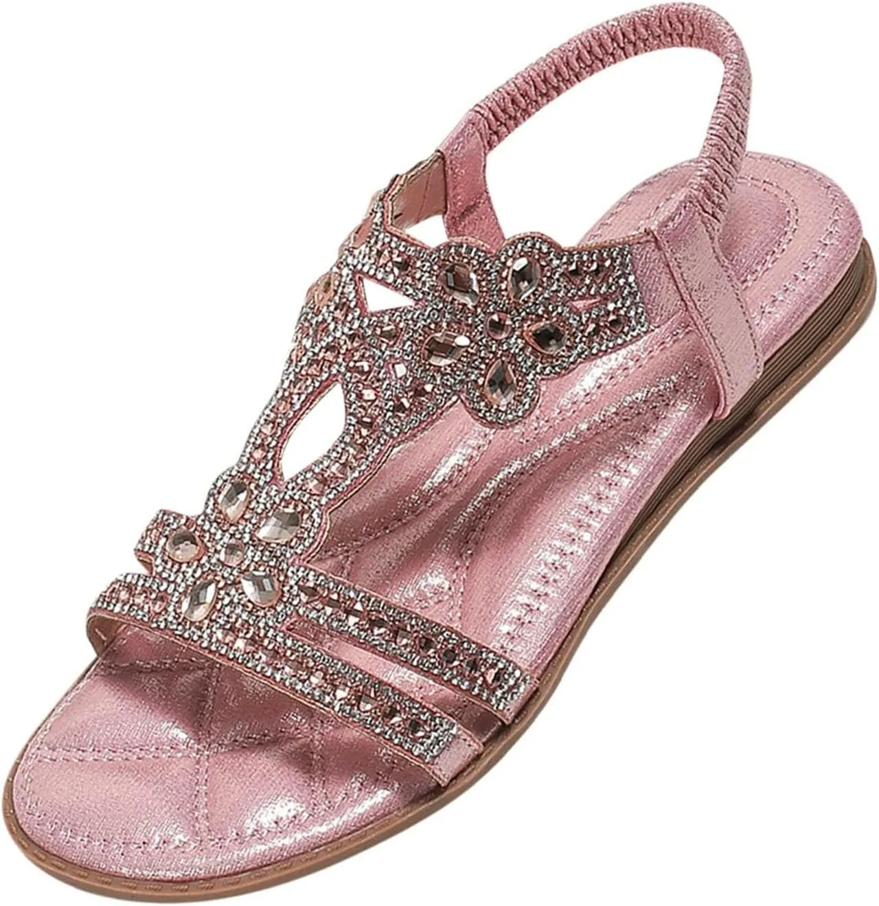 Womens Sandals Shoes Comfort Walking with Non Slip on Summer Beach Shoes Dress Ankle Elastic Jeweled Bohemian Flats