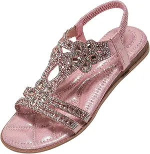 Womens Sandals Shoes Comfort Walking with Non Slip on Summer Beach Shoes Dress Ankle Elastic Jeweled Bohemian Flats