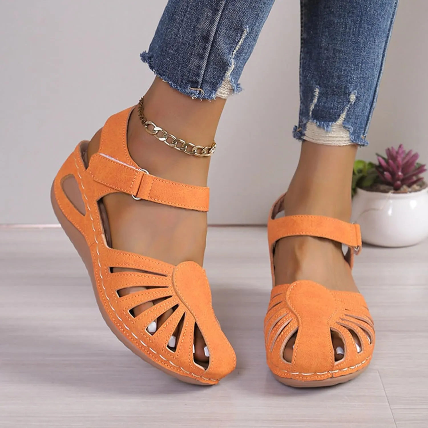 Women's Sandals Summer Lightweight Hollow Cap Wedge Heel Roman Shoes Thin Strap Breathable Sandal for Women Size 9