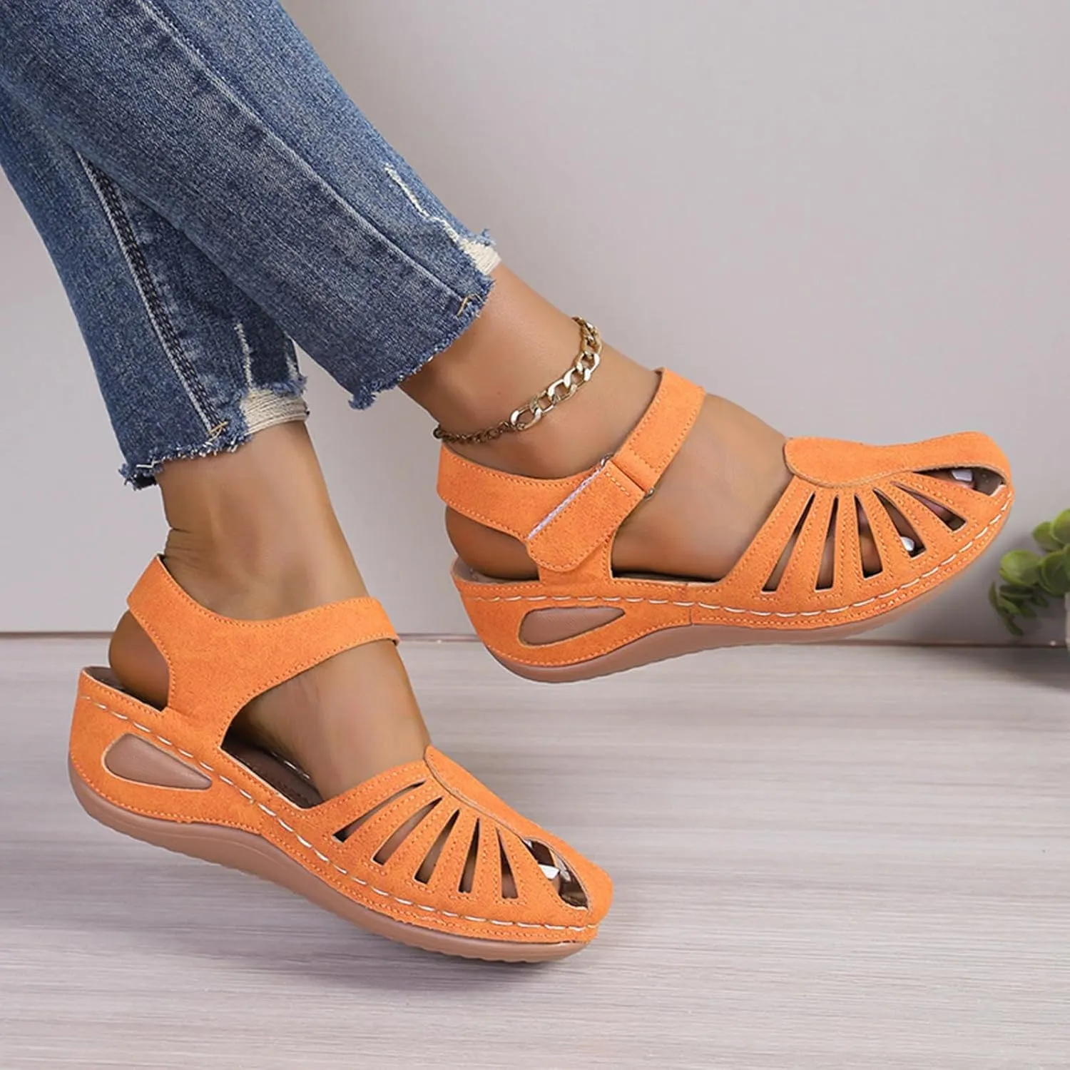 Women's Sandals Summer Lightweight Hollow Cap Wedge Heel Roman Shoes Thin Strap Breathable Sandal for Women Size 9