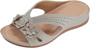 Womens Sandals with Arch Support Comfortable Dressy Plantar Fasciitis Orthopedic Sandals Trendy Lightweight 3D Hollow Flower Slip On Walking Beach Flip Flops