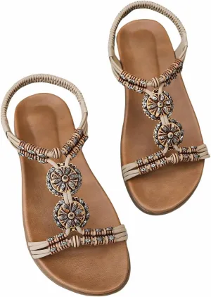 Womens Summer Sandals Arch Support Summer Beach Sandals Comfort Walking Shoes Bohemian Flip Flops Sandals for Women
