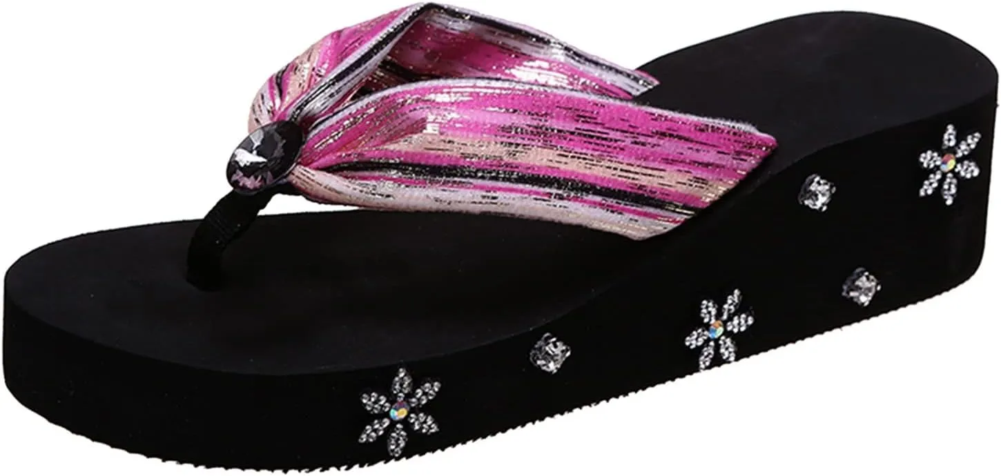 Yanzhenglip Wedge Sandals for Women Women's Summer Flip Flops Casual Rhinestone Butterfly Sandals Outdoor Clip Toe Slippers Beach Shoes Fashion