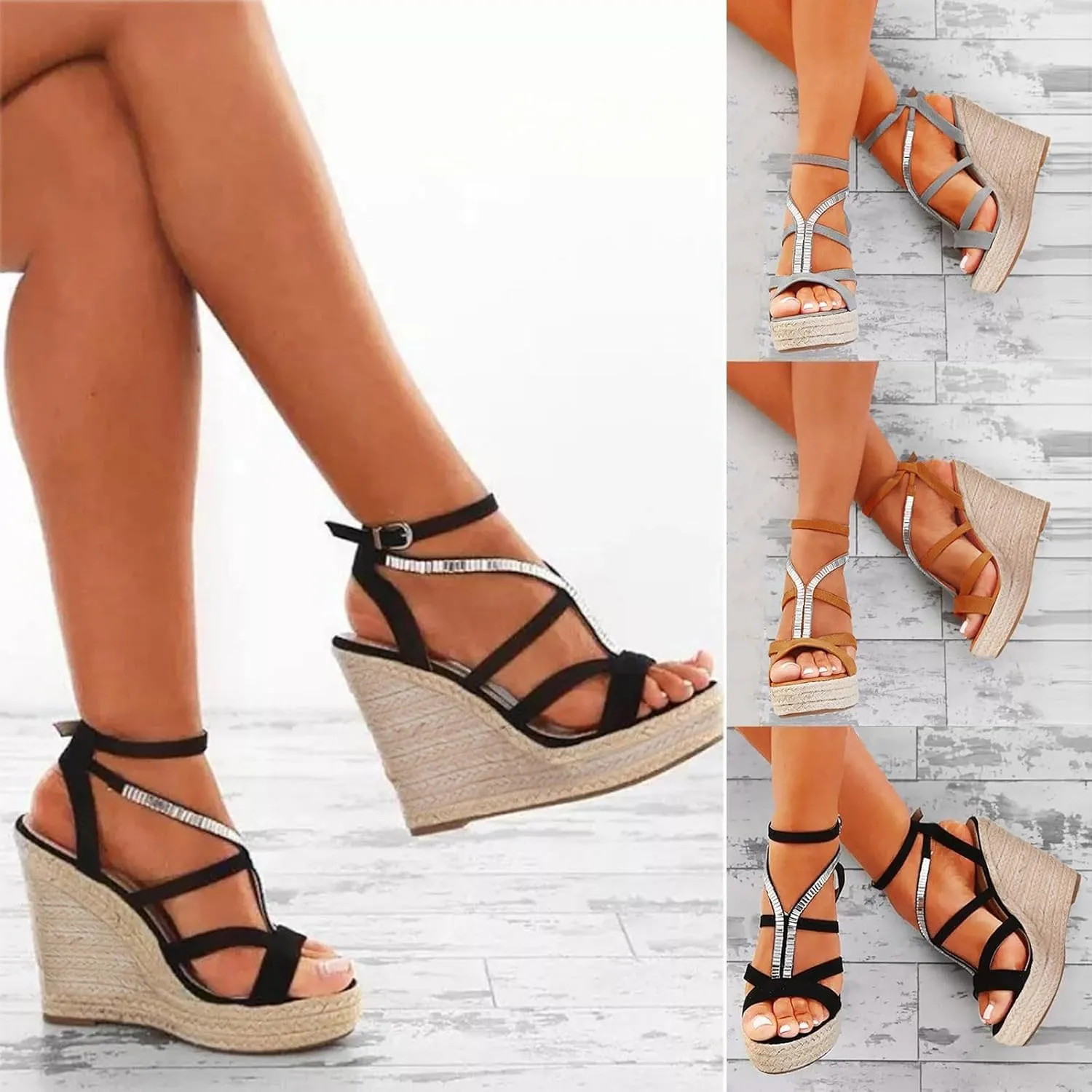 ZSpzx Espadrille Wedge Sandals for Women Comfortable Platform Wedges Heels T-Strap Summer Dressy Low Heel Fish Mouth Dress Open Toe Sandal Retro Women's Wide Width Wedding Fisherman Shoes