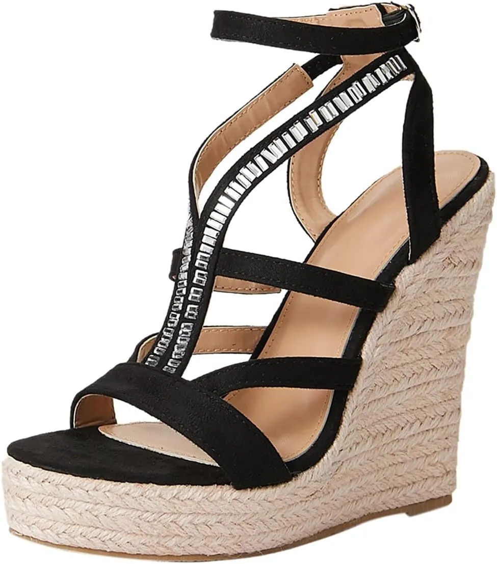 ZSpzx Espadrille Wedge Sandals for Women Comfortable Platform Wedges Heels T-Strap Summer Dressy Low Heel Fish Mouth Dress Open Toe Sandal Retro Women's Wide Width Wedding Fisherman Shoes